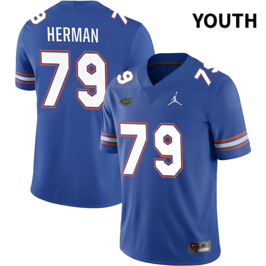 NCAA Florida Gators Jordan Herman Youth #79 Jordan Brand Royal 2022 NIL Stitched Authentic College Football Jersey YNR4264SC